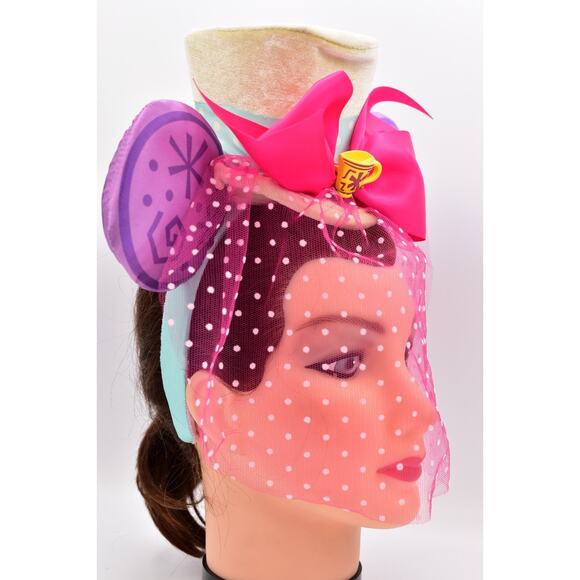 Disney Minnie Mouse Alice in Wonderland Mad Hatter Ears Headband Cup Veil Bow